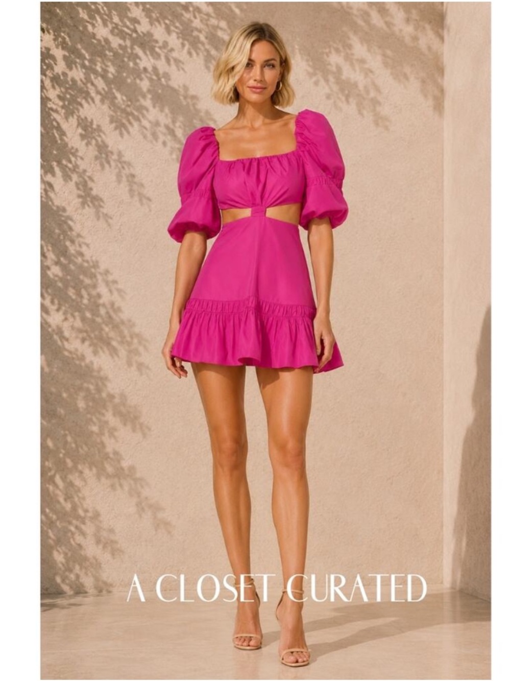Alexis Bertana Magenta Pink Puff Sleeve Cutout Mini Dress Size XS